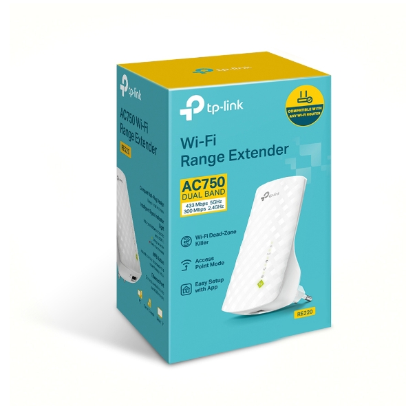 Повторитель беспроводного сигнала TP-Link RE220 AC750 10/100BASE-TX белый
