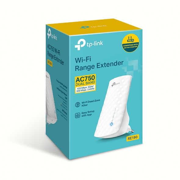 Повторитель беспроводного сигнала TP-Link RE190 AC750 Wi-Fi белый